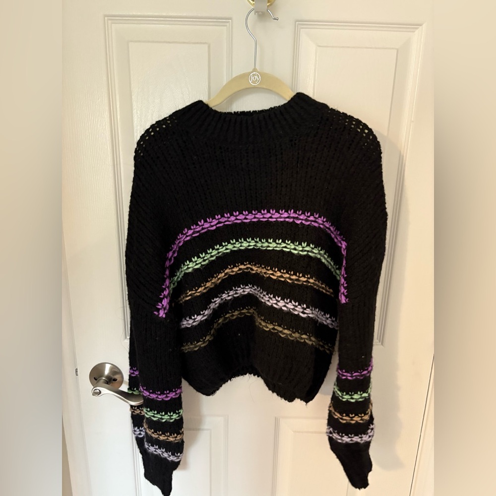 NVLT Black Sweater with Purple and Green Stripes